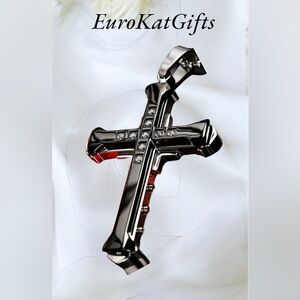 NEW Reformation Silver and Black Cross Pendant with Gem Accents NWT